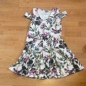 Floral Cold-Shoulder Midi Dress in White and Pink